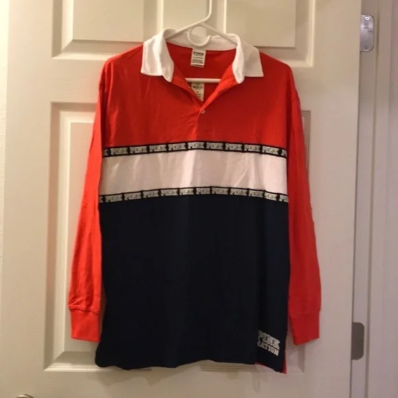 PINK Victoria's Secret Tops Cotton Vs Pink Rugby Shirt Pink